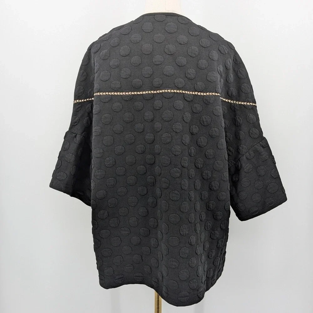 Boho THML‎ Embroidered Floral Dot Open Tunic Jacket Size M Peasant Textured - Picture 2 of 11